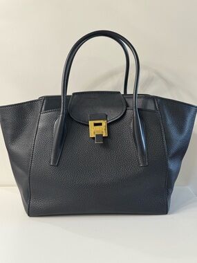 Michael Kors Collection Classic Black Pebbled Leather Tote with Gold Accent